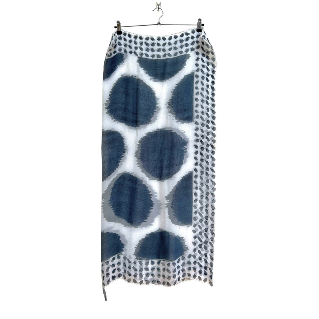 Chicos 100 Silk Patterned Blue Grey White Scarf